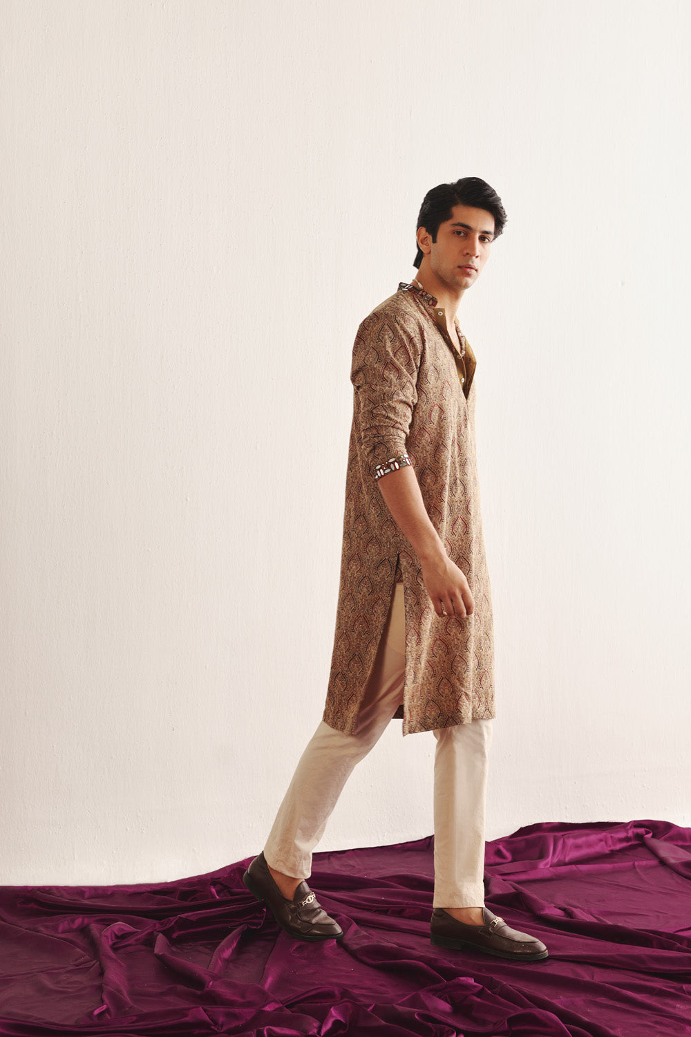 Ajrakh Kantha Work Kurta With Mirrorwork