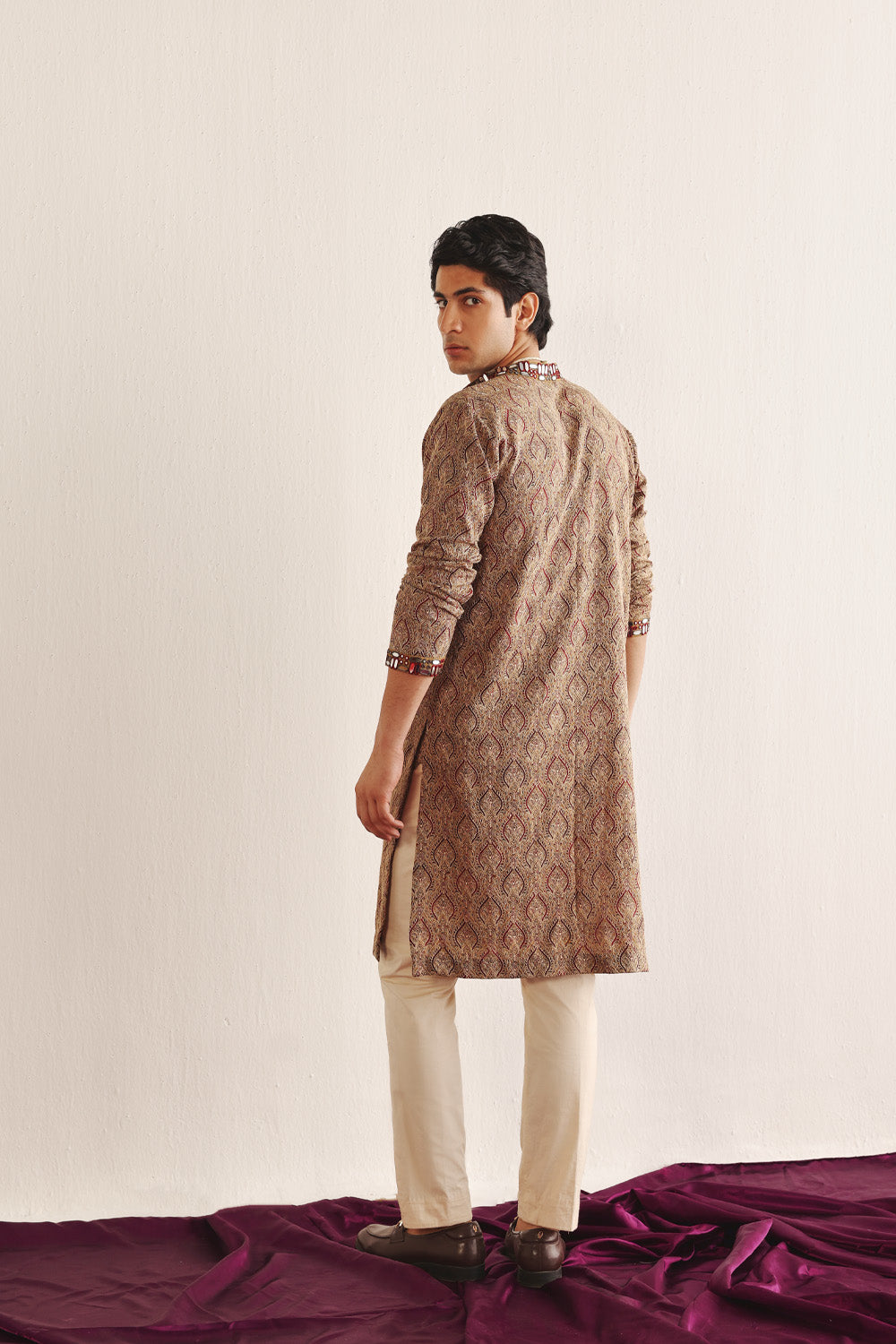Ajrakh Kantha Work Kurta With Mirrorwork