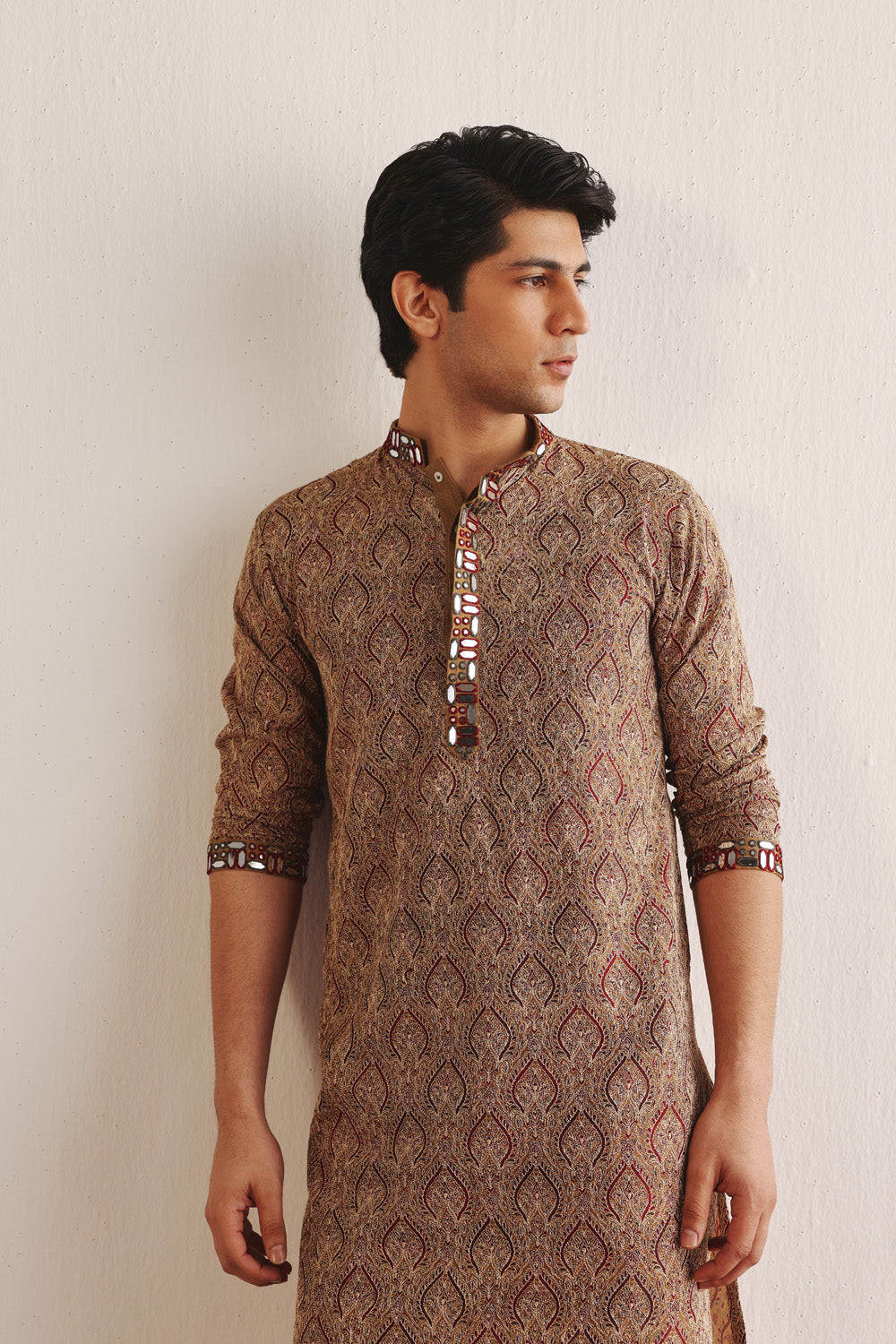 Ajrakh Kantha Work Kurta With Mirrorwork