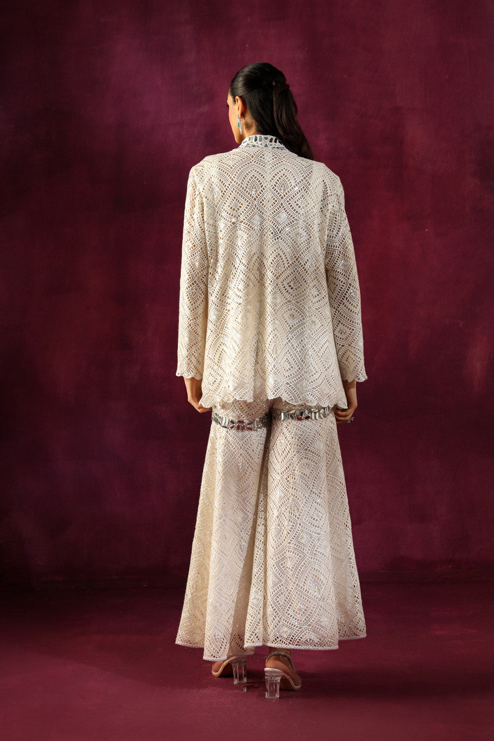 Lace Mirrorwork Embellished Sharara