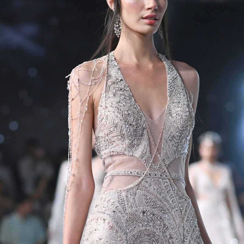 Xena Shimmer Tulle Halter Gown