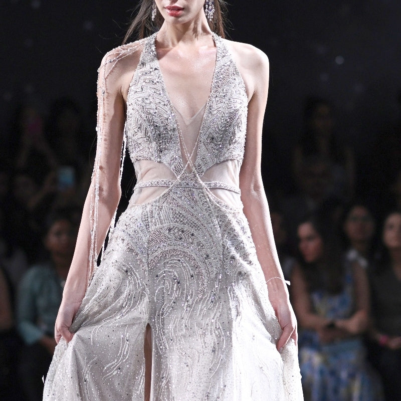 Xena Shimmer Tulle Halter Gown