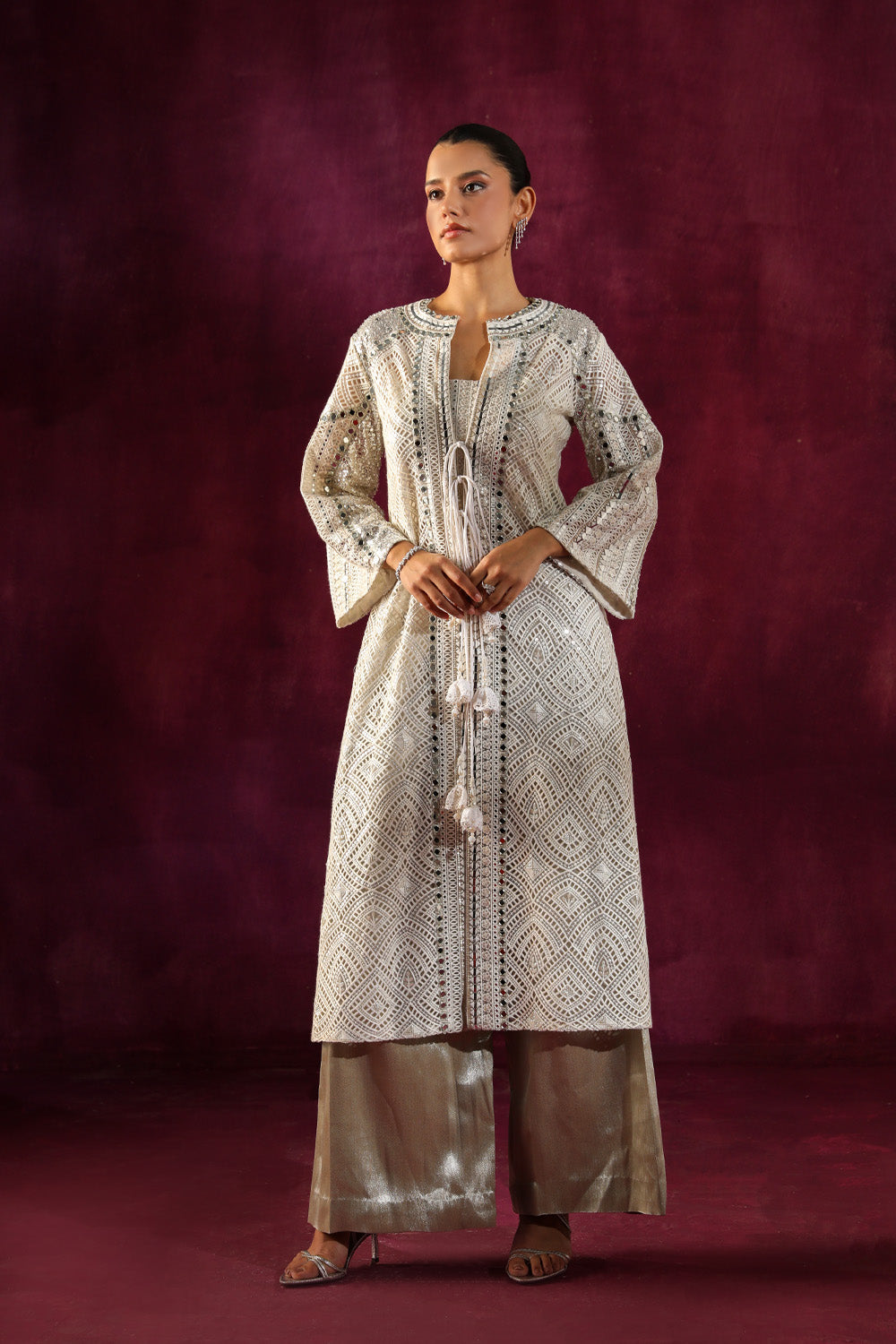 Lace Mirrorwork Long Tassle Jacket
