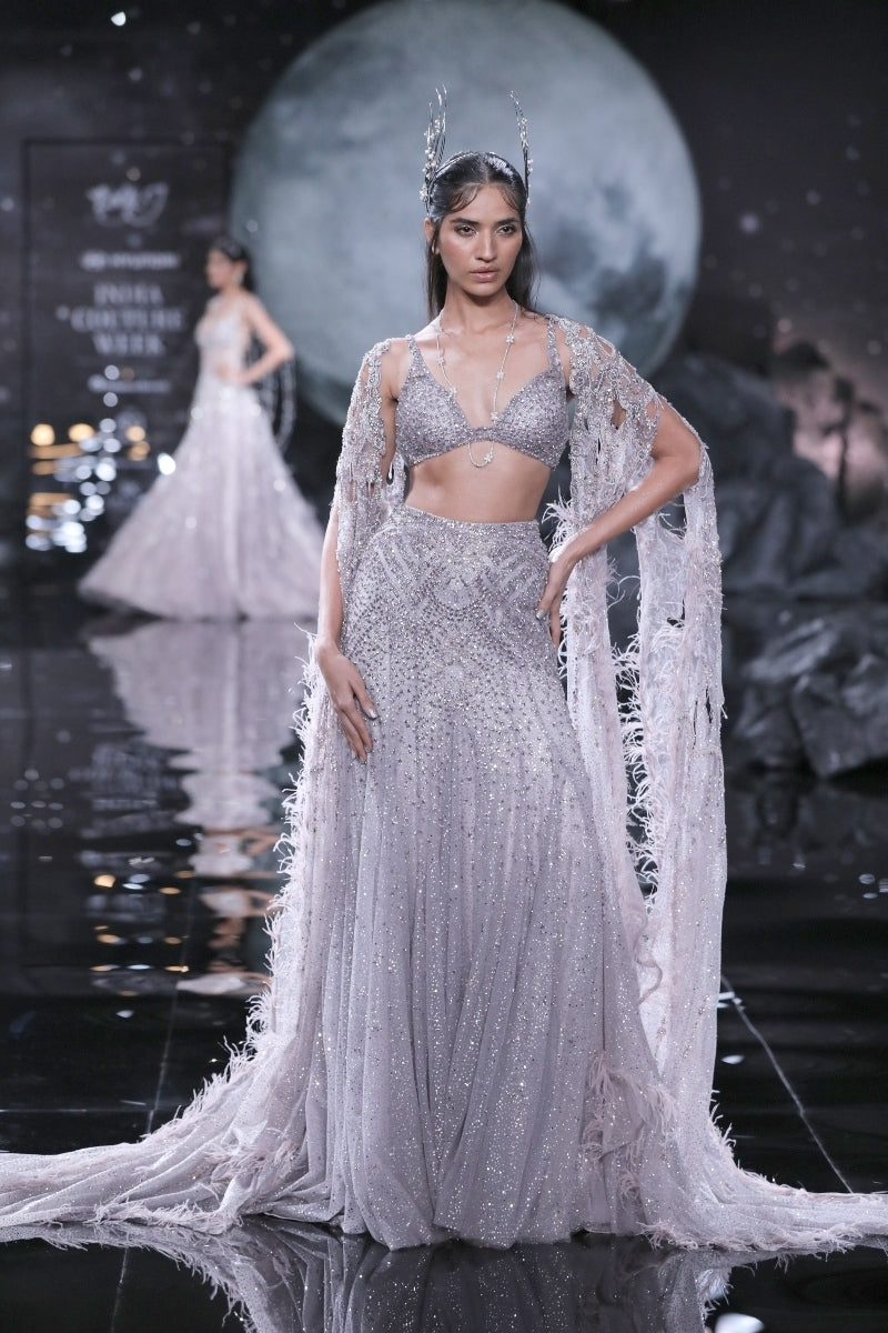 Hestia Shimmer Tulle Crystalline Skirt And Choli Set