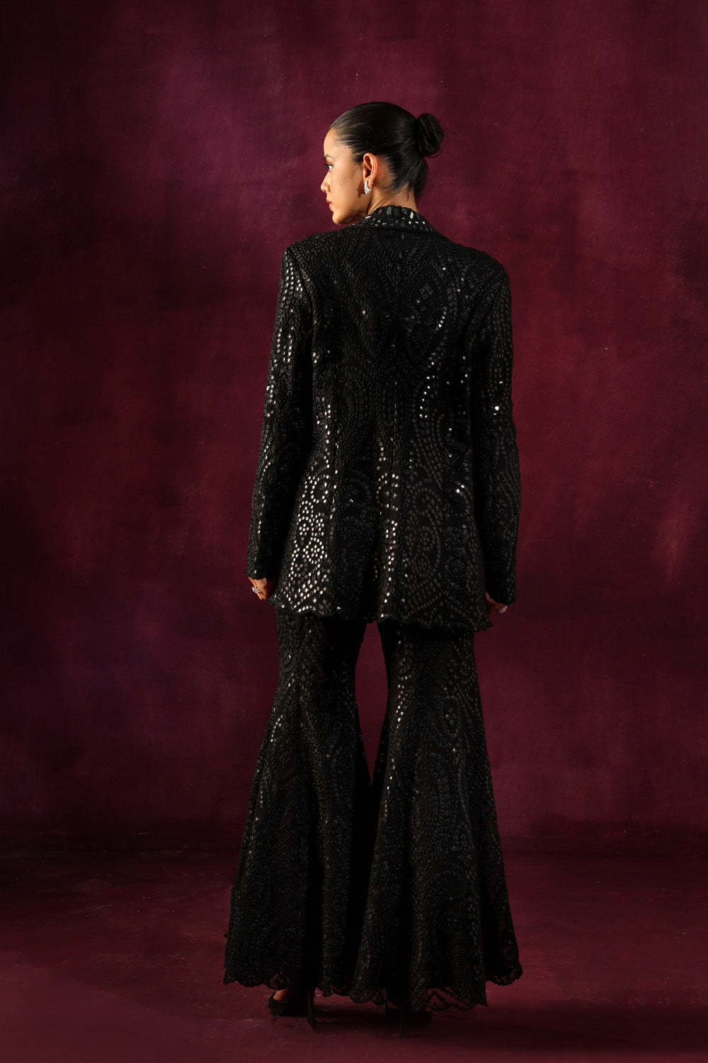 Black Floral Mirrorwork Blazer