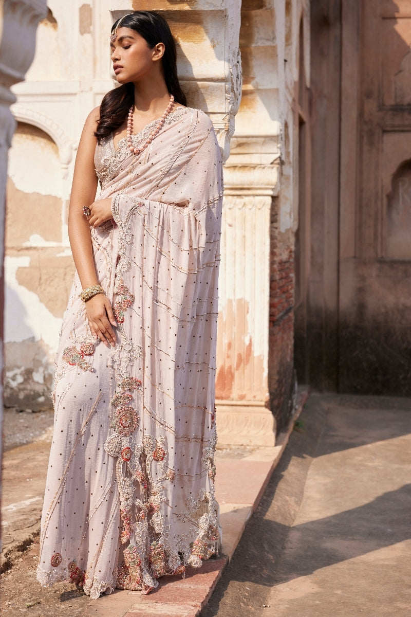 Ilithya Dusty Ivory Mukaish Sari