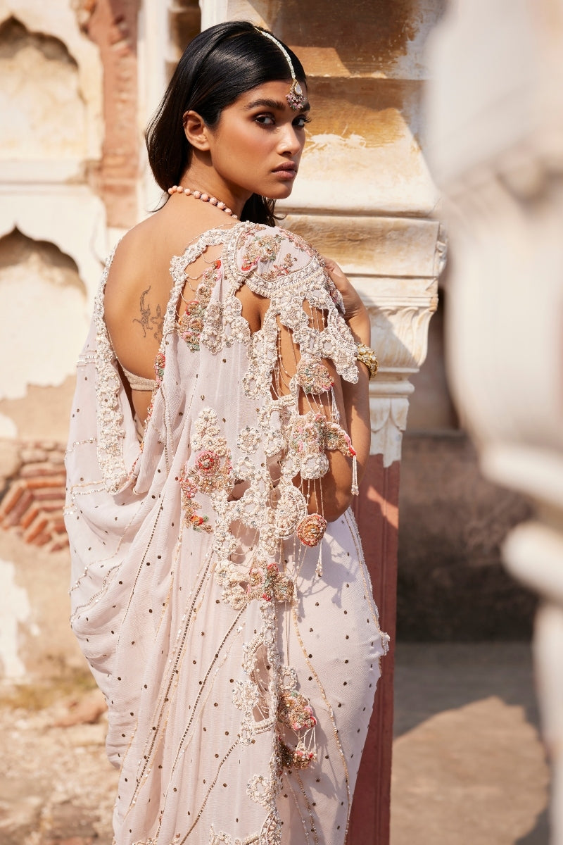 Ilithya Dusty Ivory Mukaish Sari