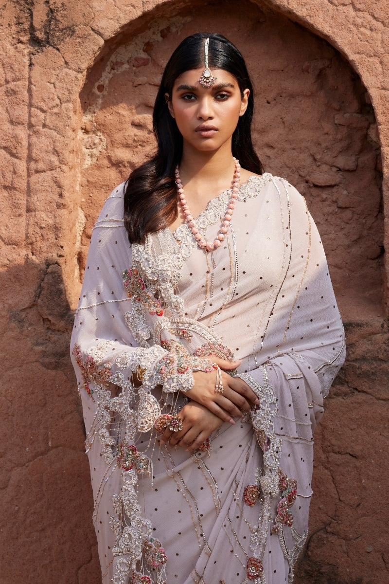 Ilithya Dusty Ivory Mukaish Sari