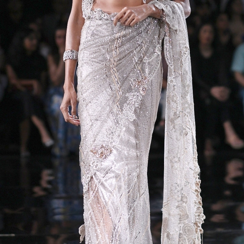 Arete Dusty Ivory Shimmer Tulle Bridal Sari