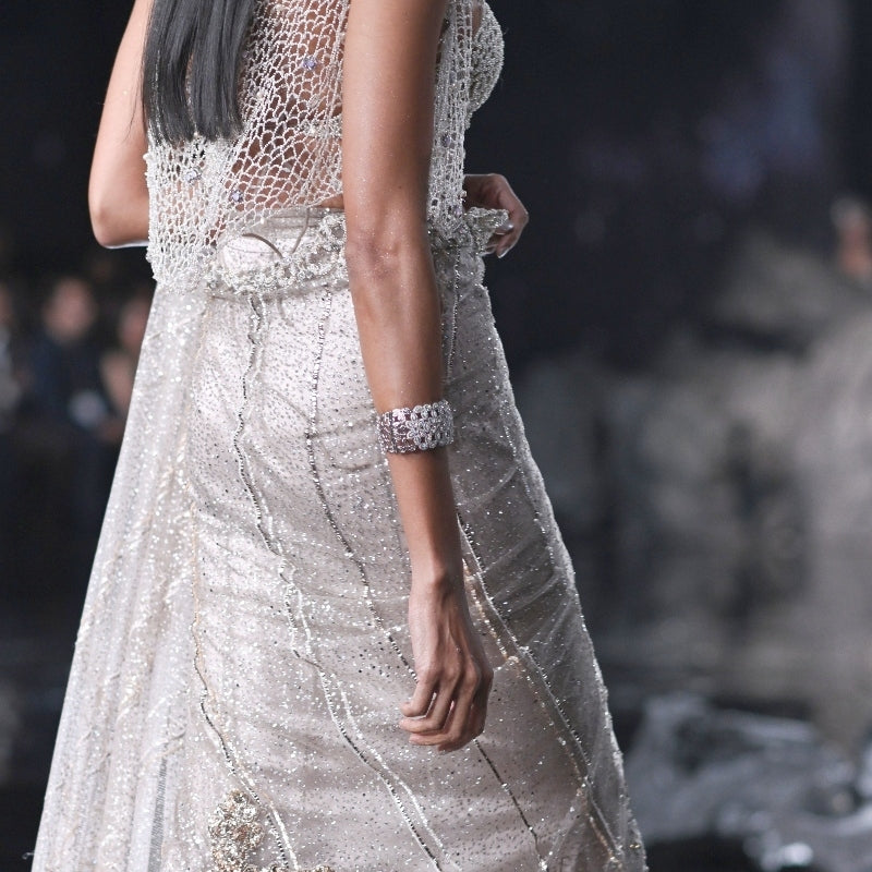 Arete Dusty Ivory Shimmer Tulle Bridal Sari