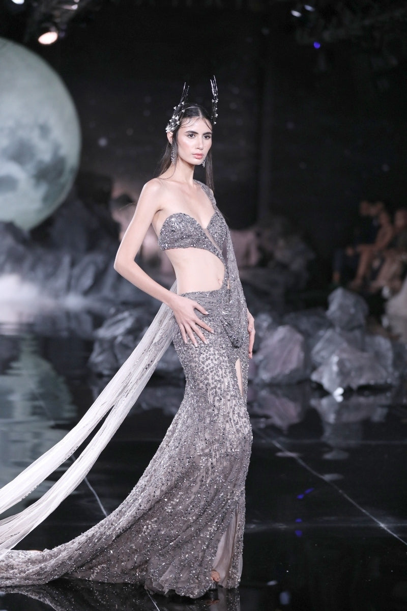 Arete Shimmer Tulle Sari Gown