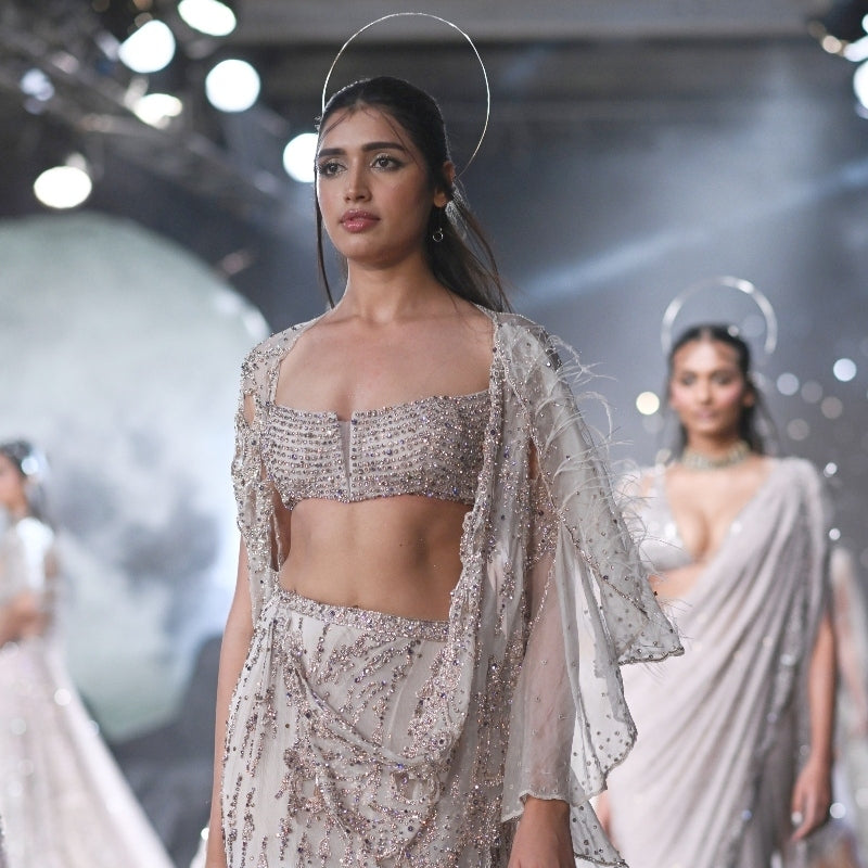 Cynthia Chiffon Crystal Encrusted Draped Sari Set