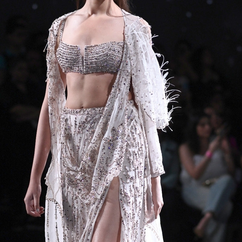 Cynthia Chiffon Crystal Encrusted Draped Sari Set