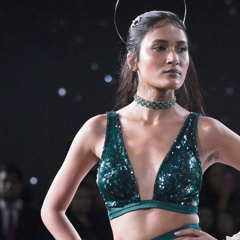 Cora Sheeted Skirt Paired With A Choli And Cape