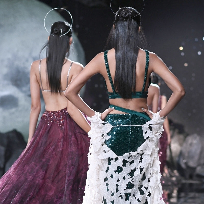 Cora Sheeted Skirt Paired With A Choli And Cape