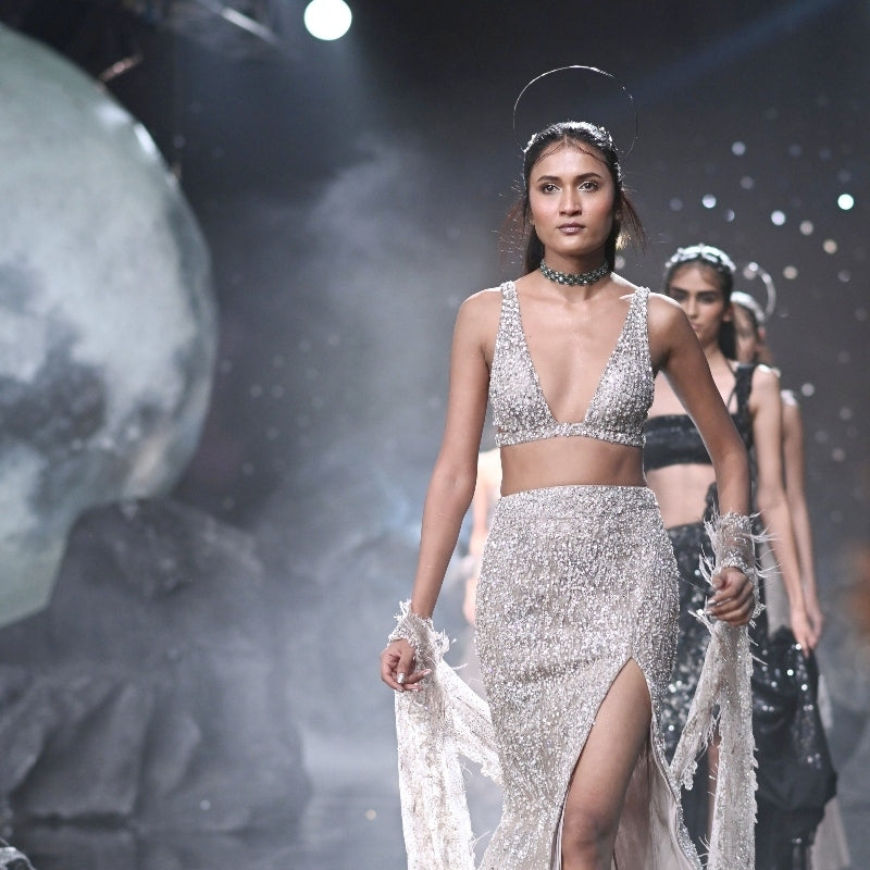 Aphrodite Embroidered Skirt Paired With A Choli And A Trail Cape