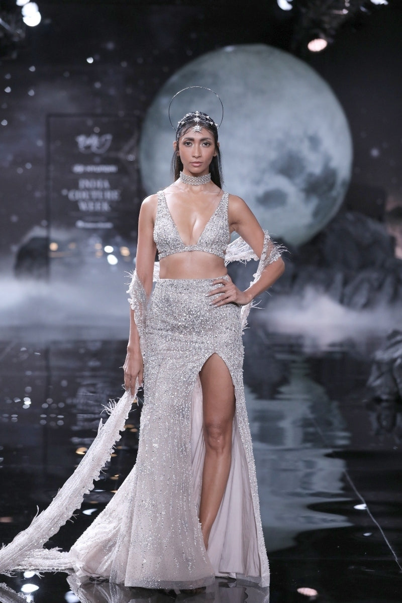 Aphrodite Embroidered Skirt Paired With A Choli And A Trail Cape