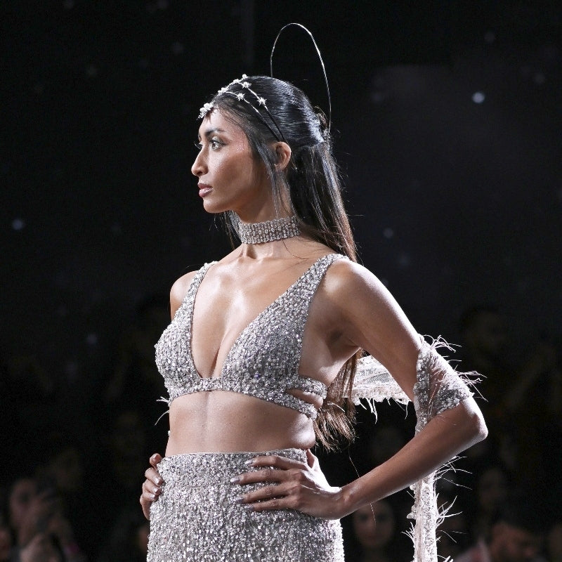 Aphrodite Embroidered Skirt Paired With A Choli And A Trail Cape