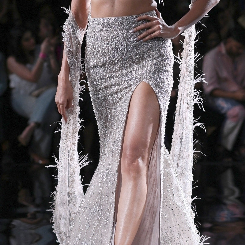 Aphrodite Embroidered Skirt Paired With A Choli And A Trail Cape
