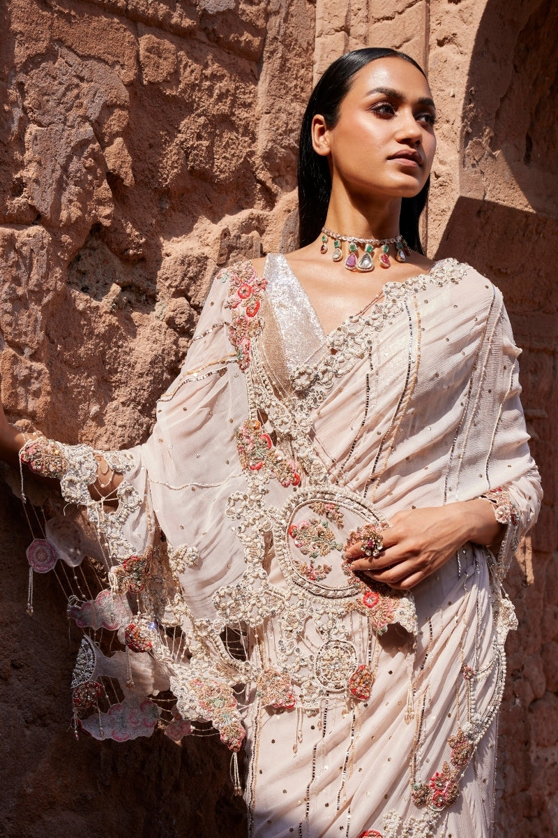 Zephyr Dusty Ivory Mukaish Kalidar Sari