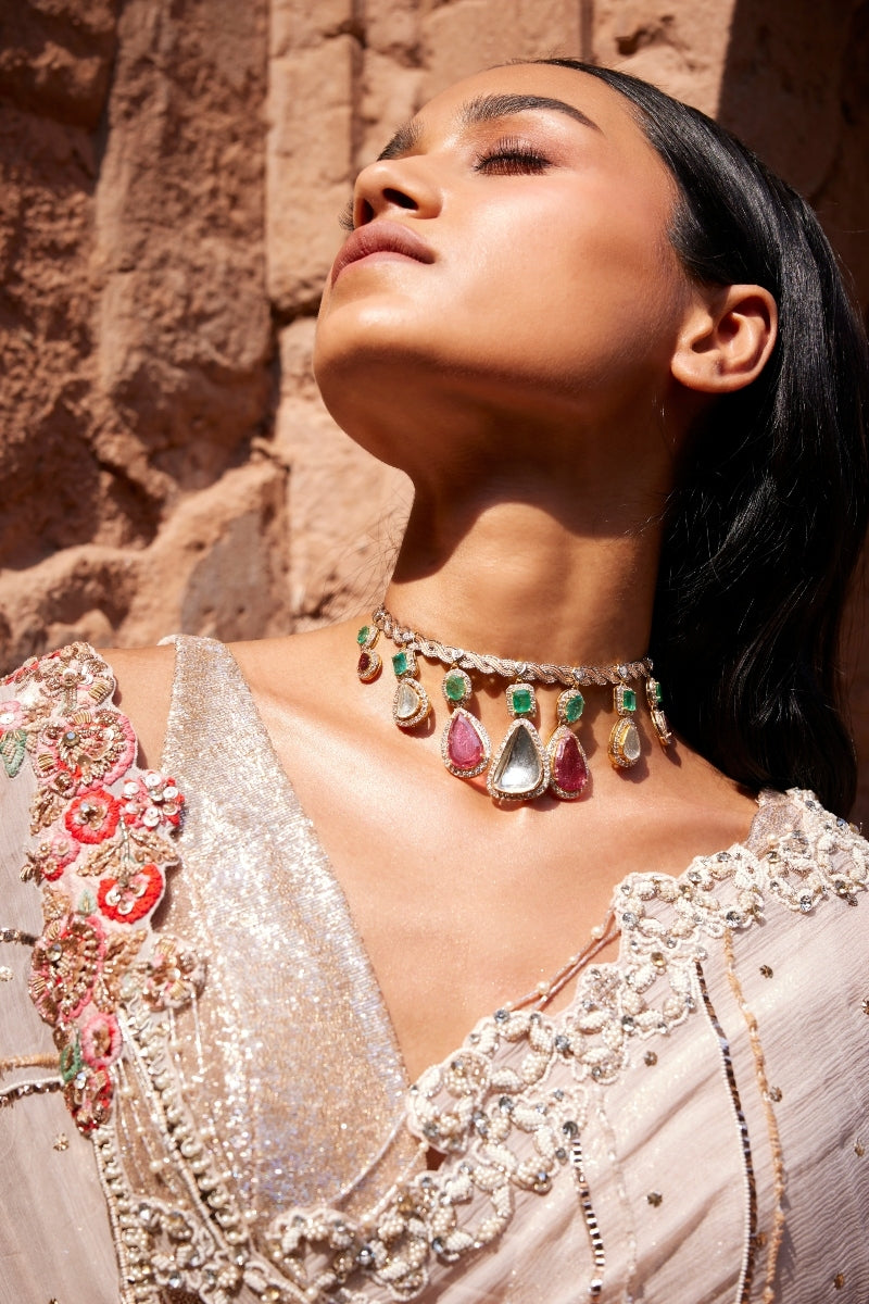 Zephyr Dusty Ivory Mukaish Kalidar Sari