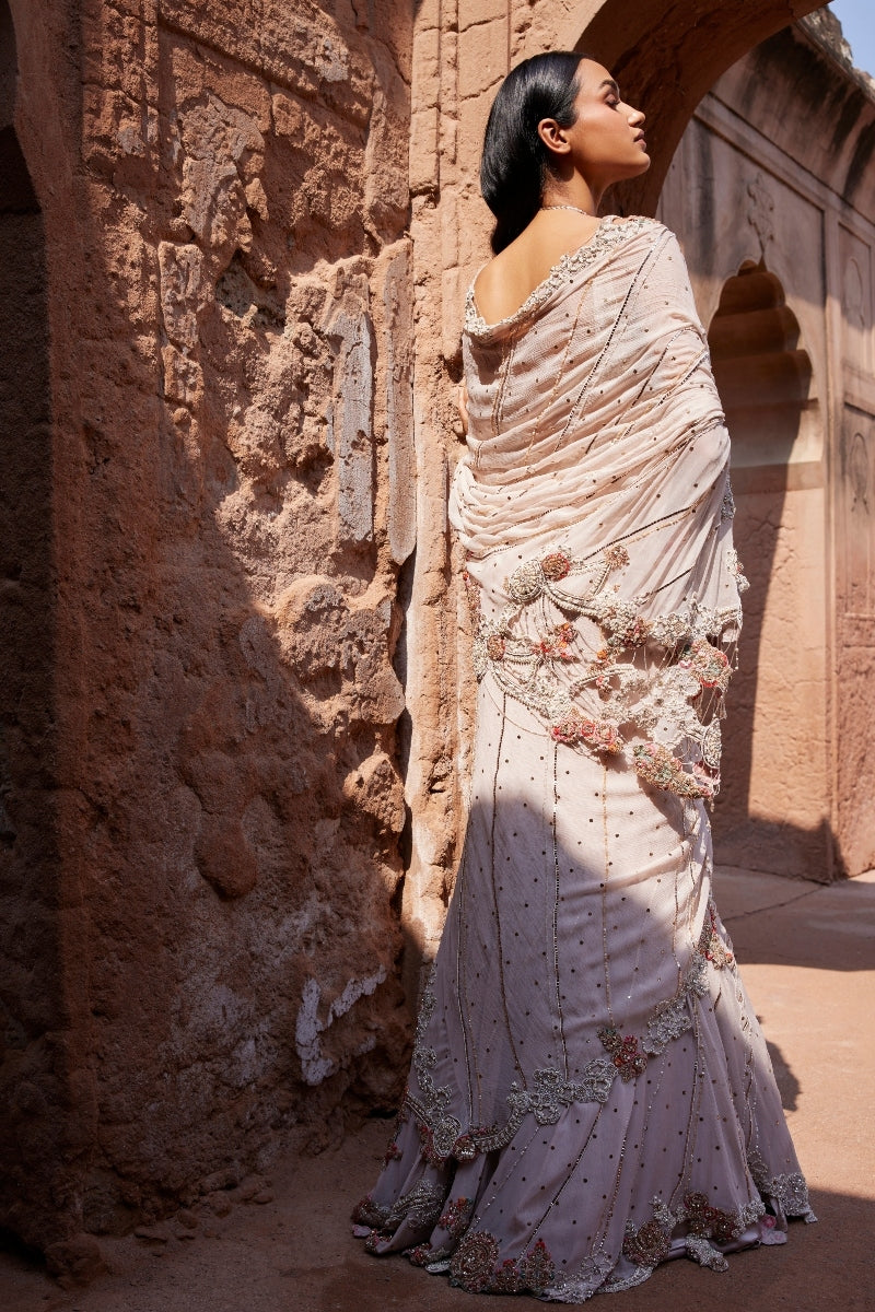 Zephyr Dusty Ivory Mukaish Kalidar Sari