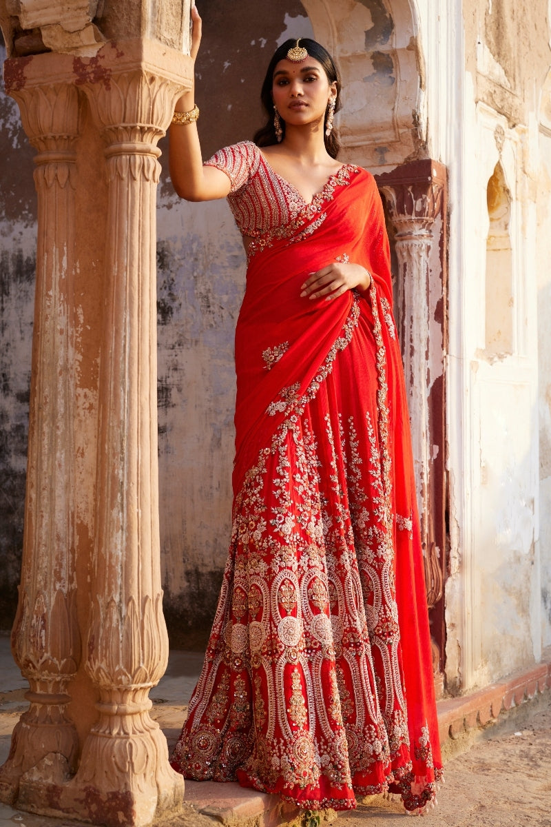Ida Red Kalidar Bridal Sari