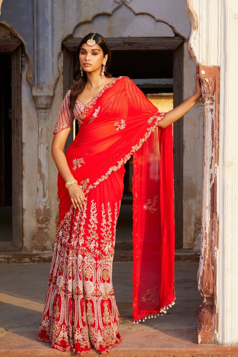 Ida Red Kalidar Bridal Sari
