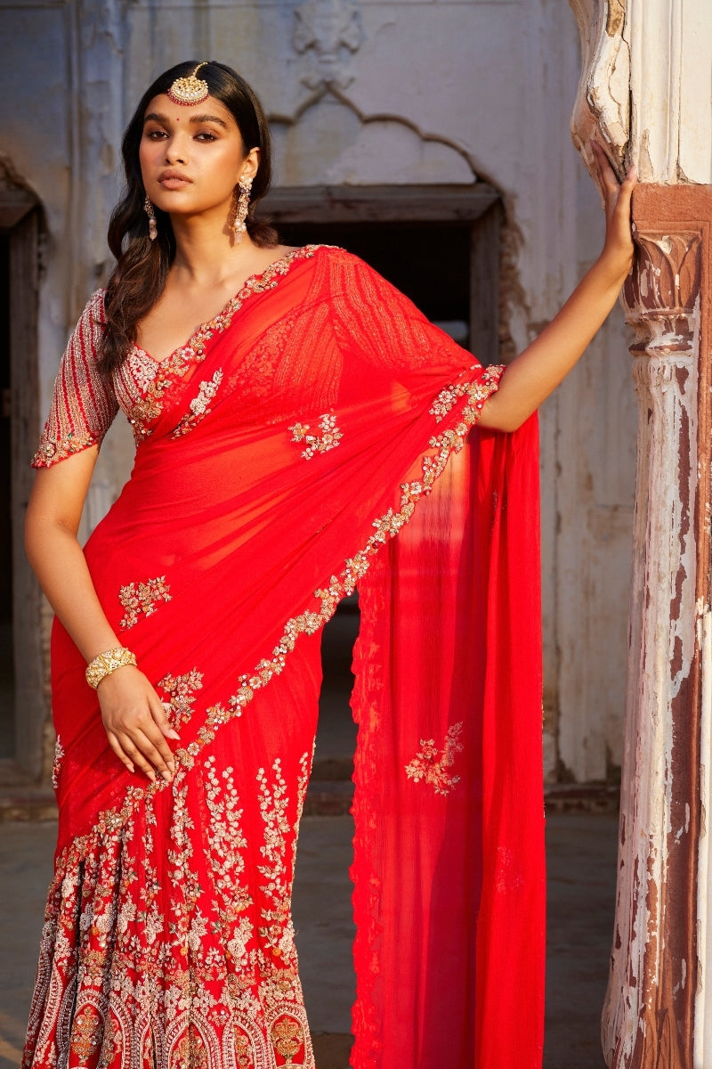 Ida Red Kalidar Bridal Sari