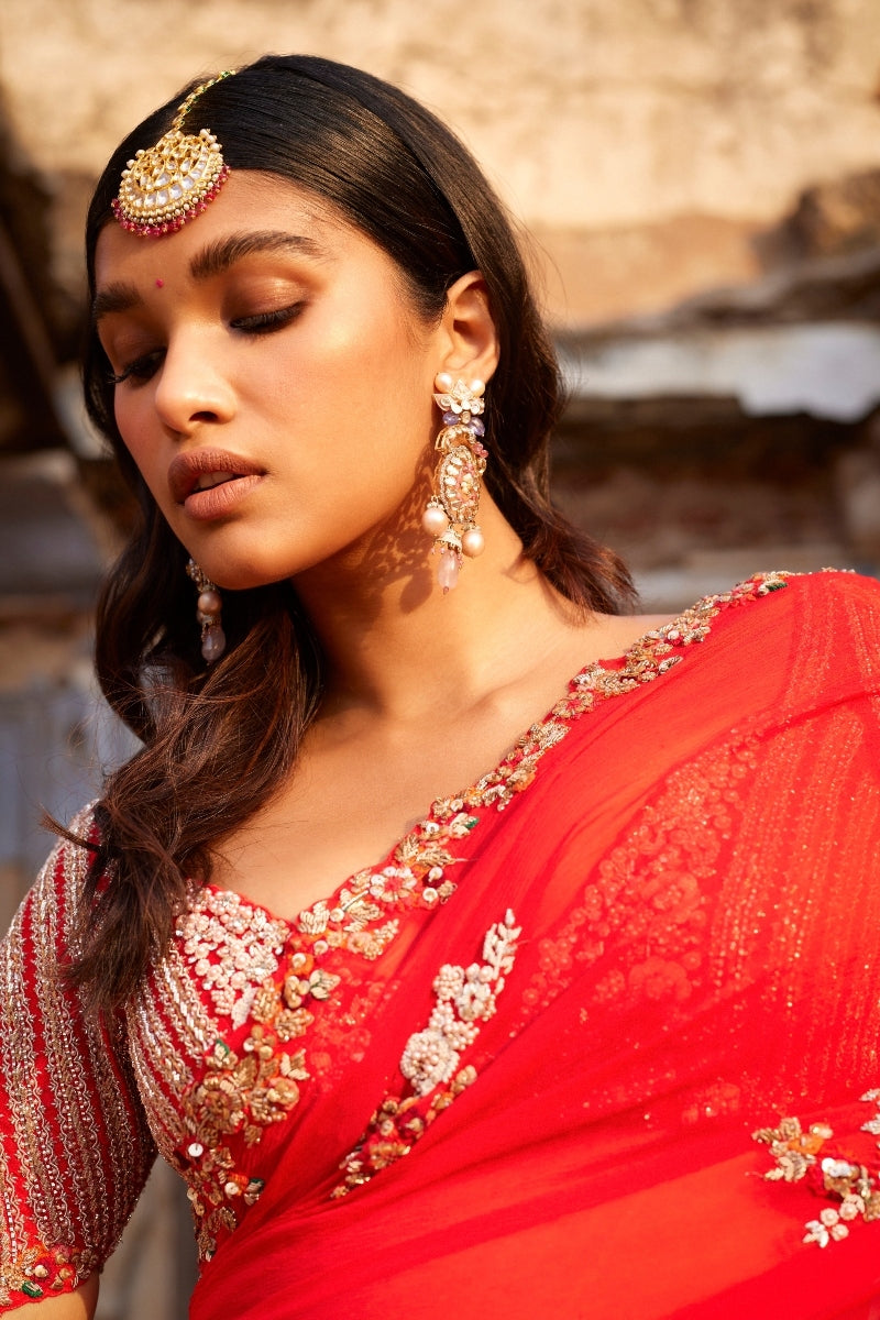Ida Red Kalidar Bridal Sari
