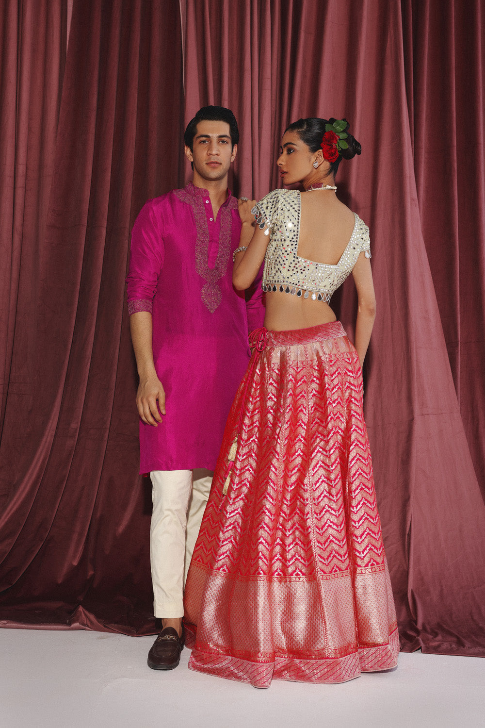 Fuschia Kurta With Marodiwork