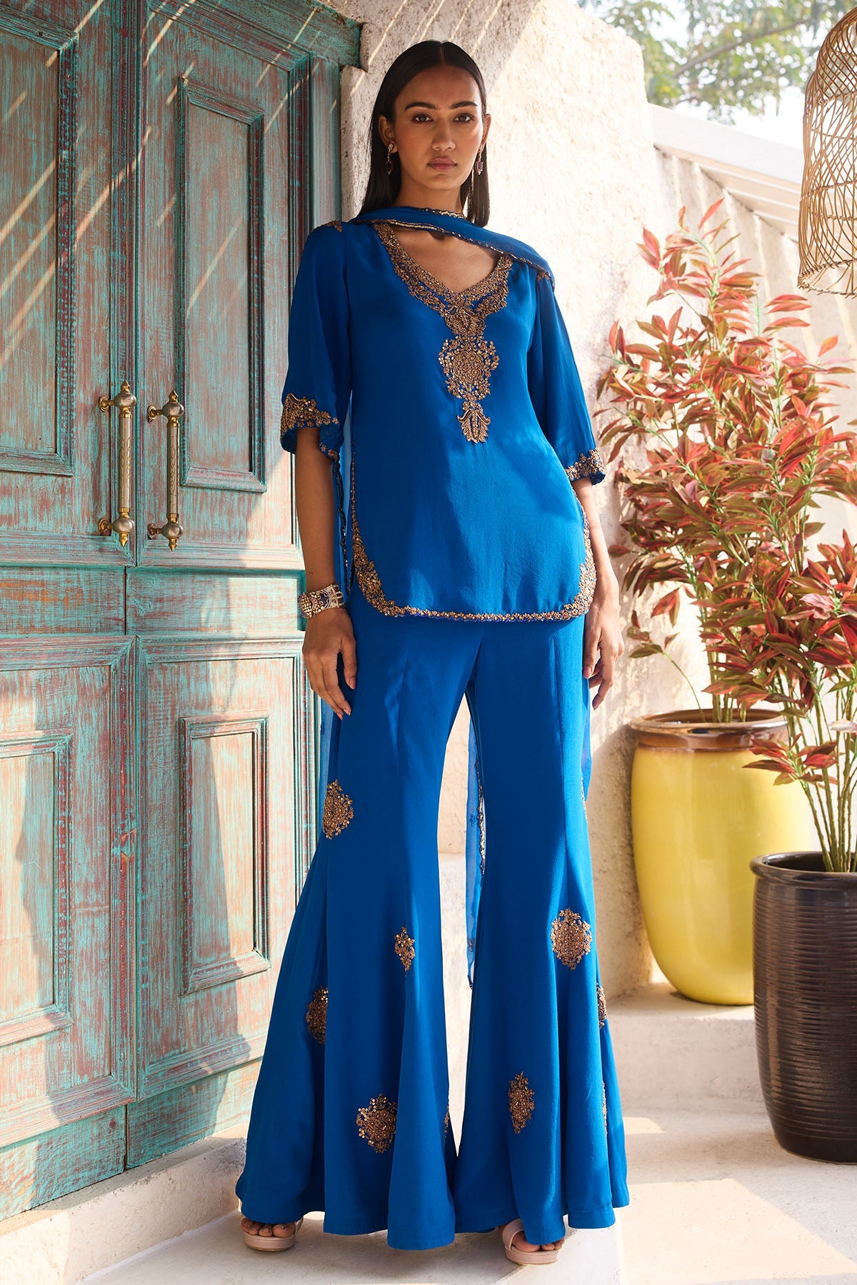 Azure Kurta and Flare Pant Set