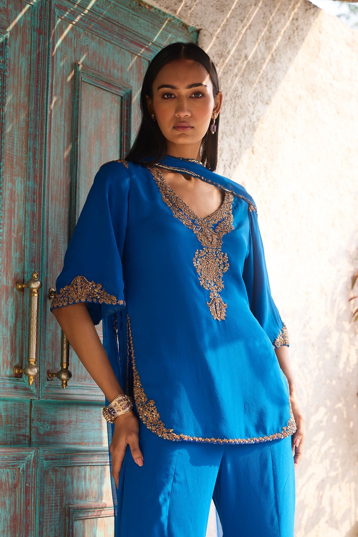 Azure Kurta and Flare Pant Set