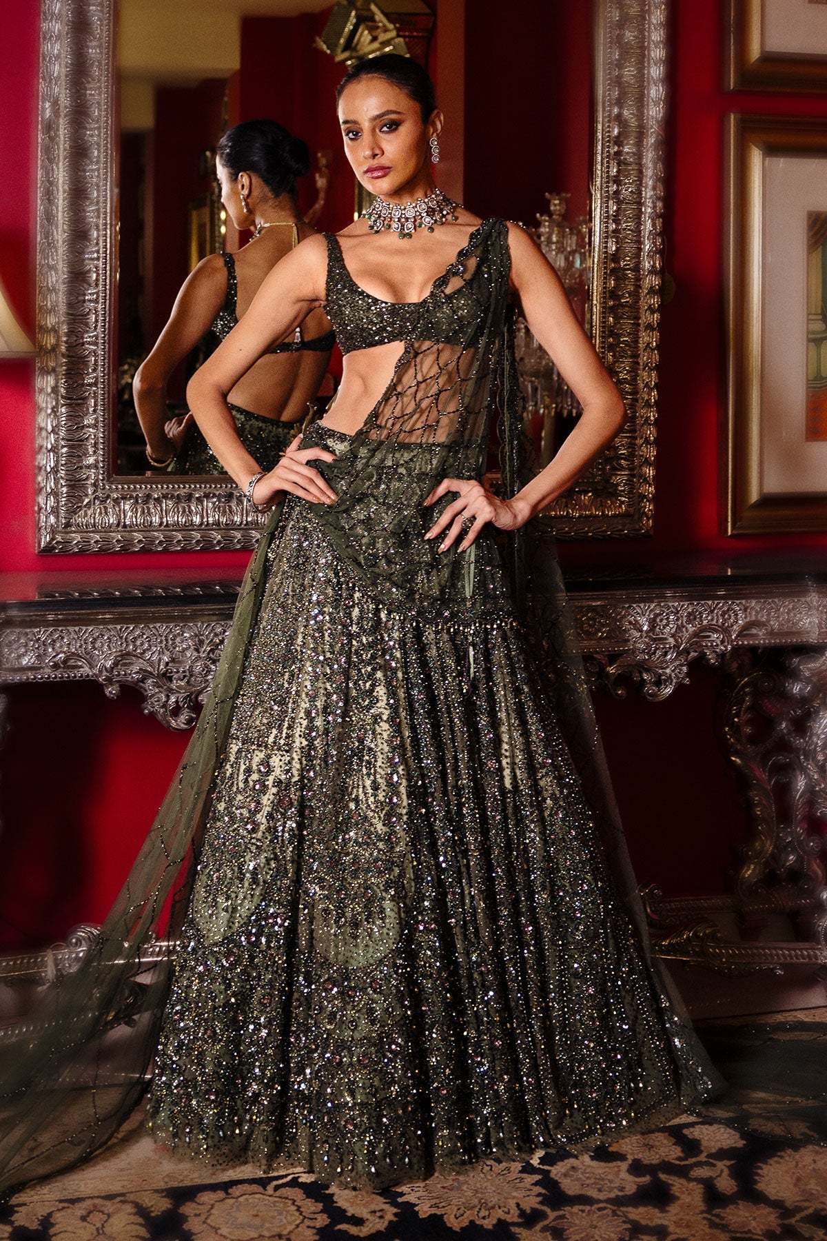 Mossaria Shimmer Cocktail Lehenga