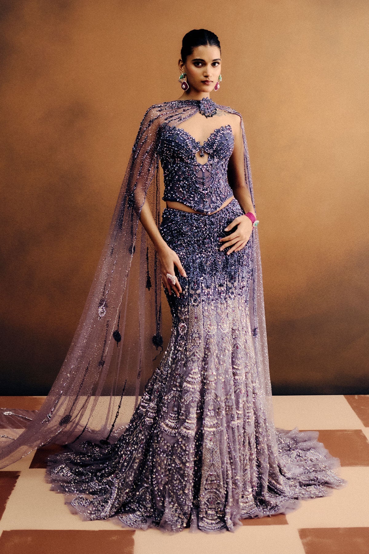 Aurora Violette Corset & Skirt Set with Dupatta