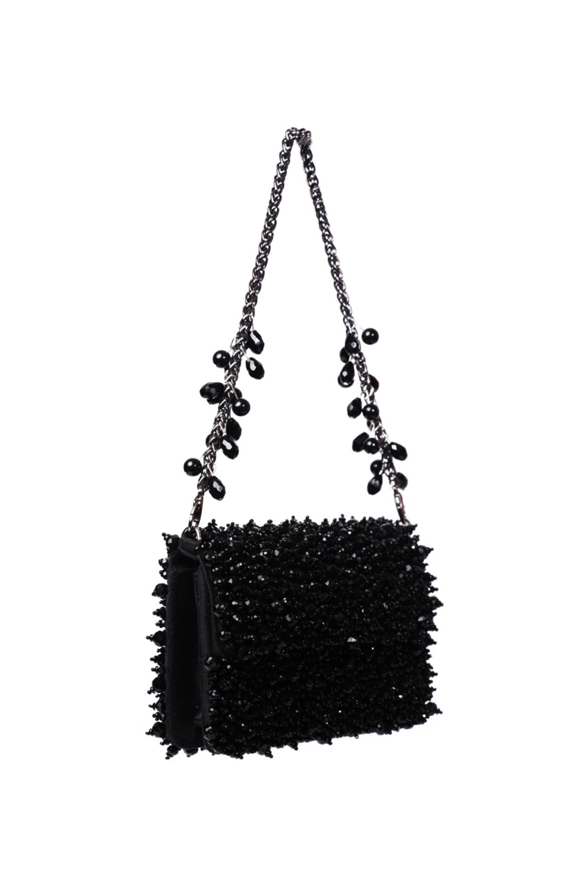 Kiyara Black Suede Crystal Embellished Mini Bag