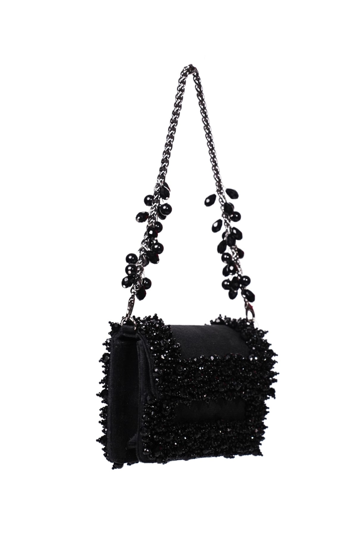 Elana Black Suede Crystal Embellished Mini Bag