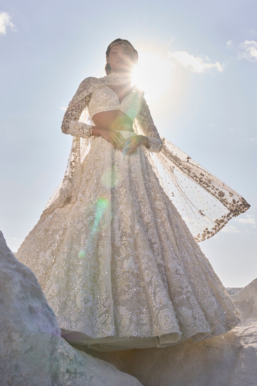 Cream Three-Dimensional Lehenga Set - Ready to Ship