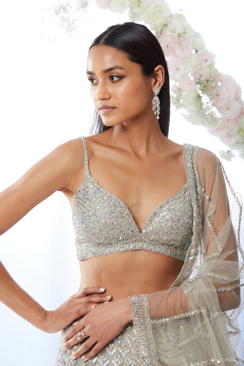 Samiksha Pednekar in Silver Crystal Lehenga Set