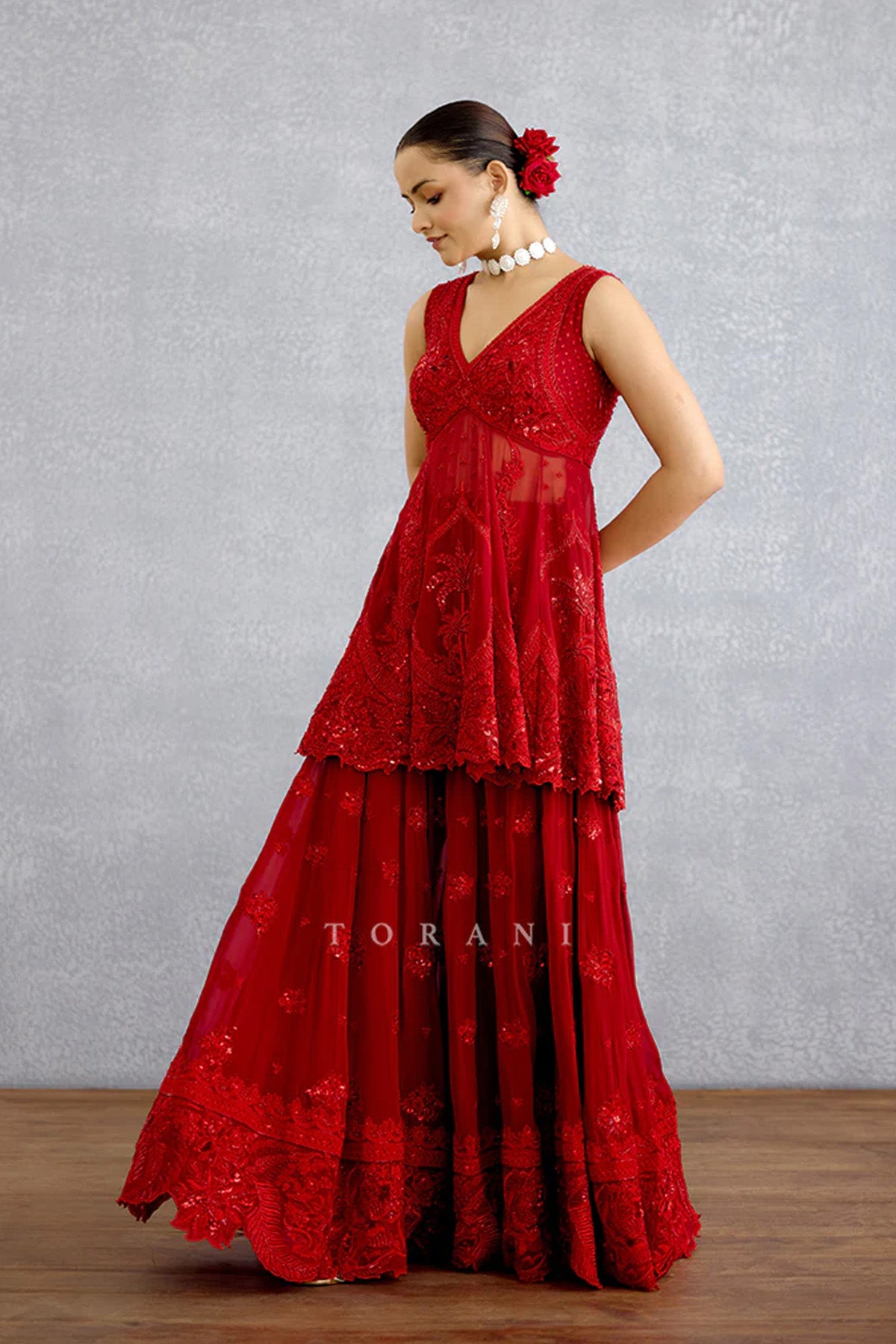 Surkh Bhanavi Sharara Set