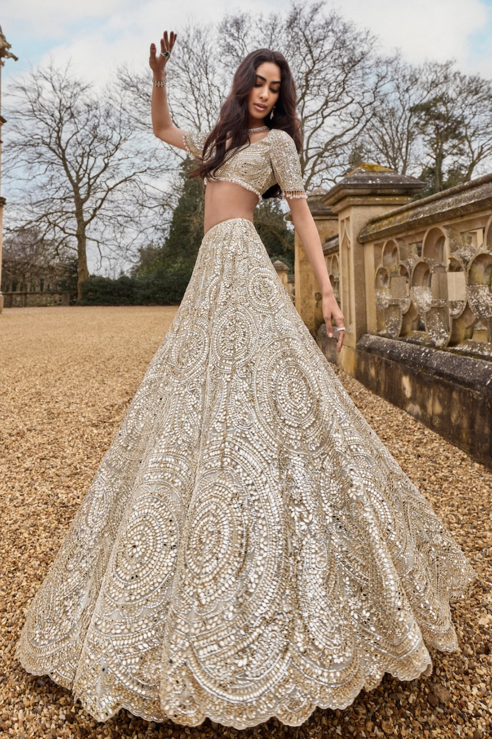 Cream Gold Mirror Lehenga Set Cream Gold Mirror Lehenga Set