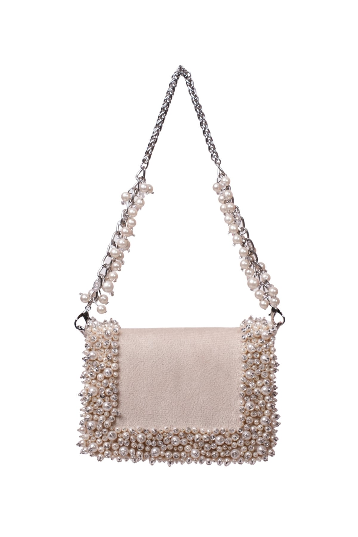 Aliya Ivory Suede Pearl Embellished Mini Bag