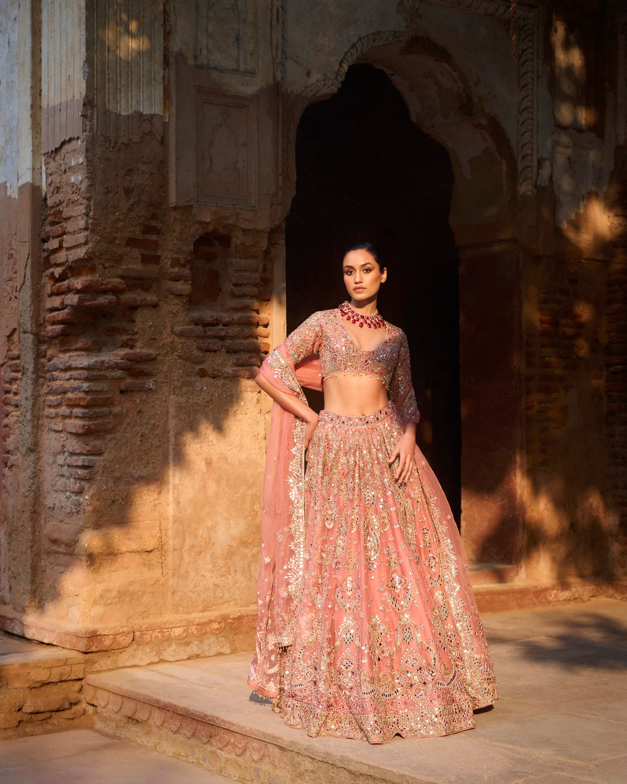 SUNKISSED CORAL ORGANZA LEHENGA SET