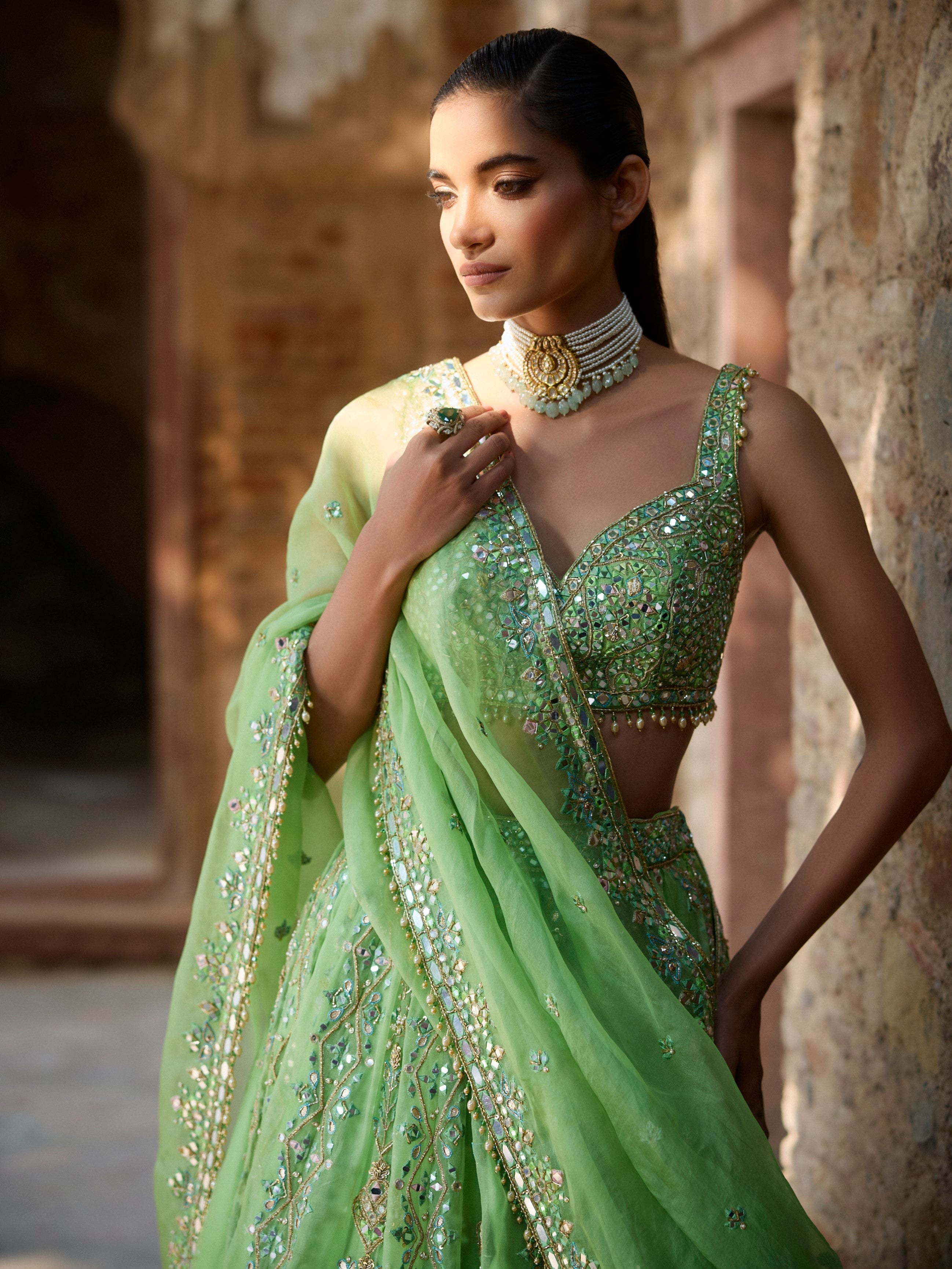 LIME GREEN ORGANZA LEHENGA SET