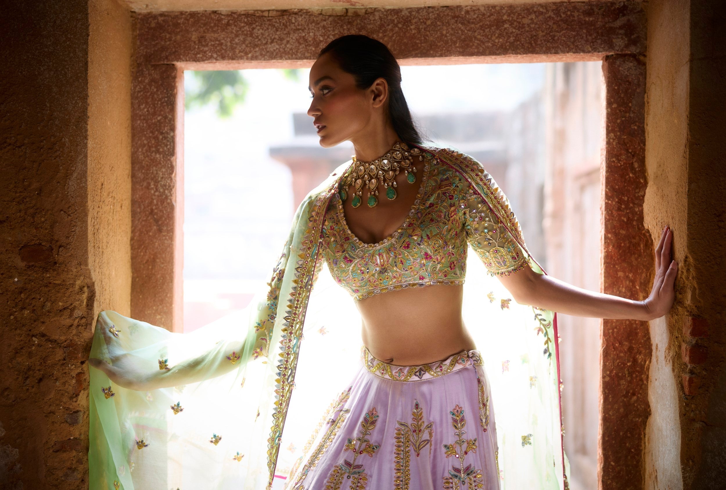 LILAC CHANDERI LEHENGA SET