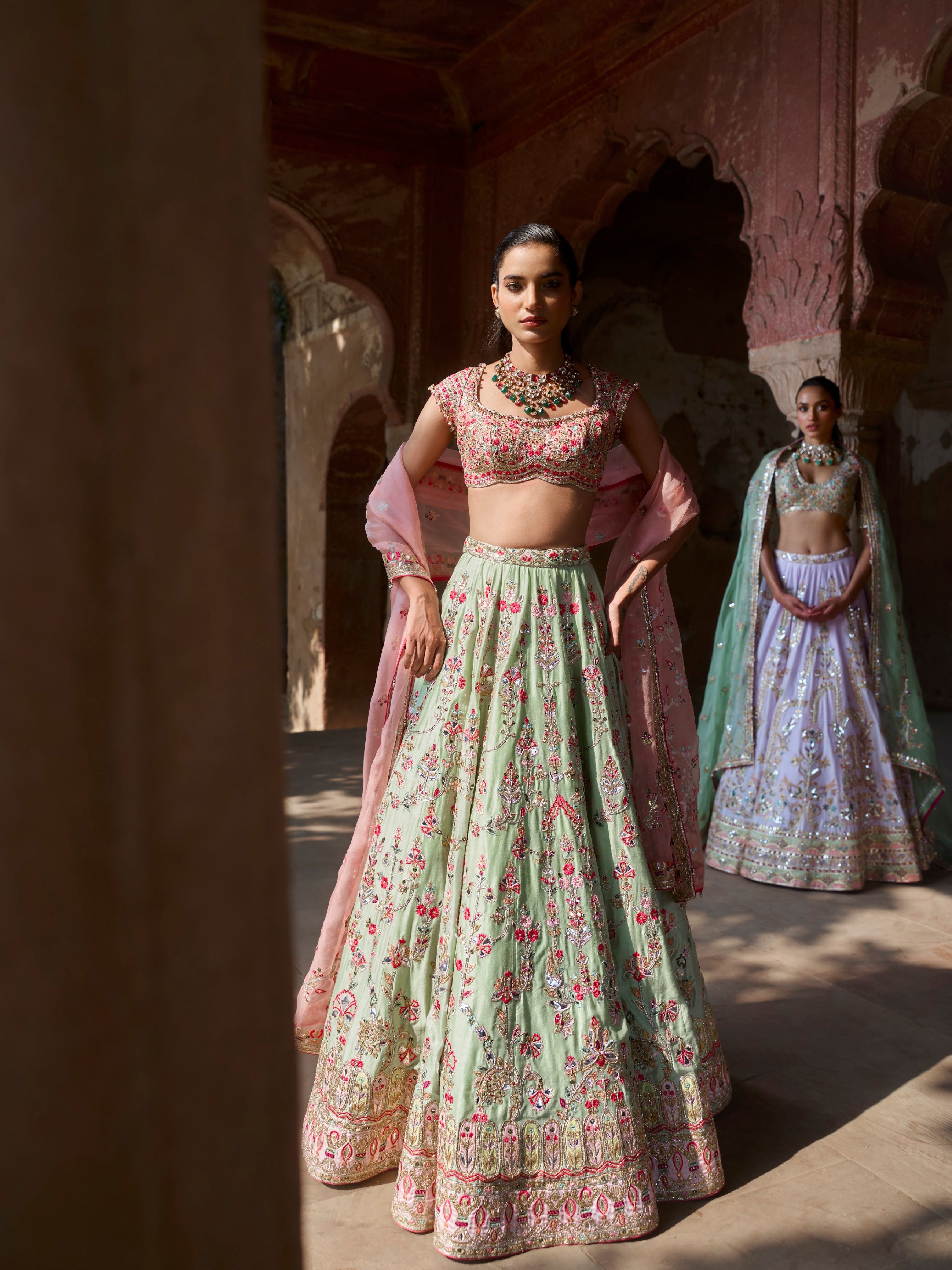 MINT GREEN CHANDERI LEHENGA SET