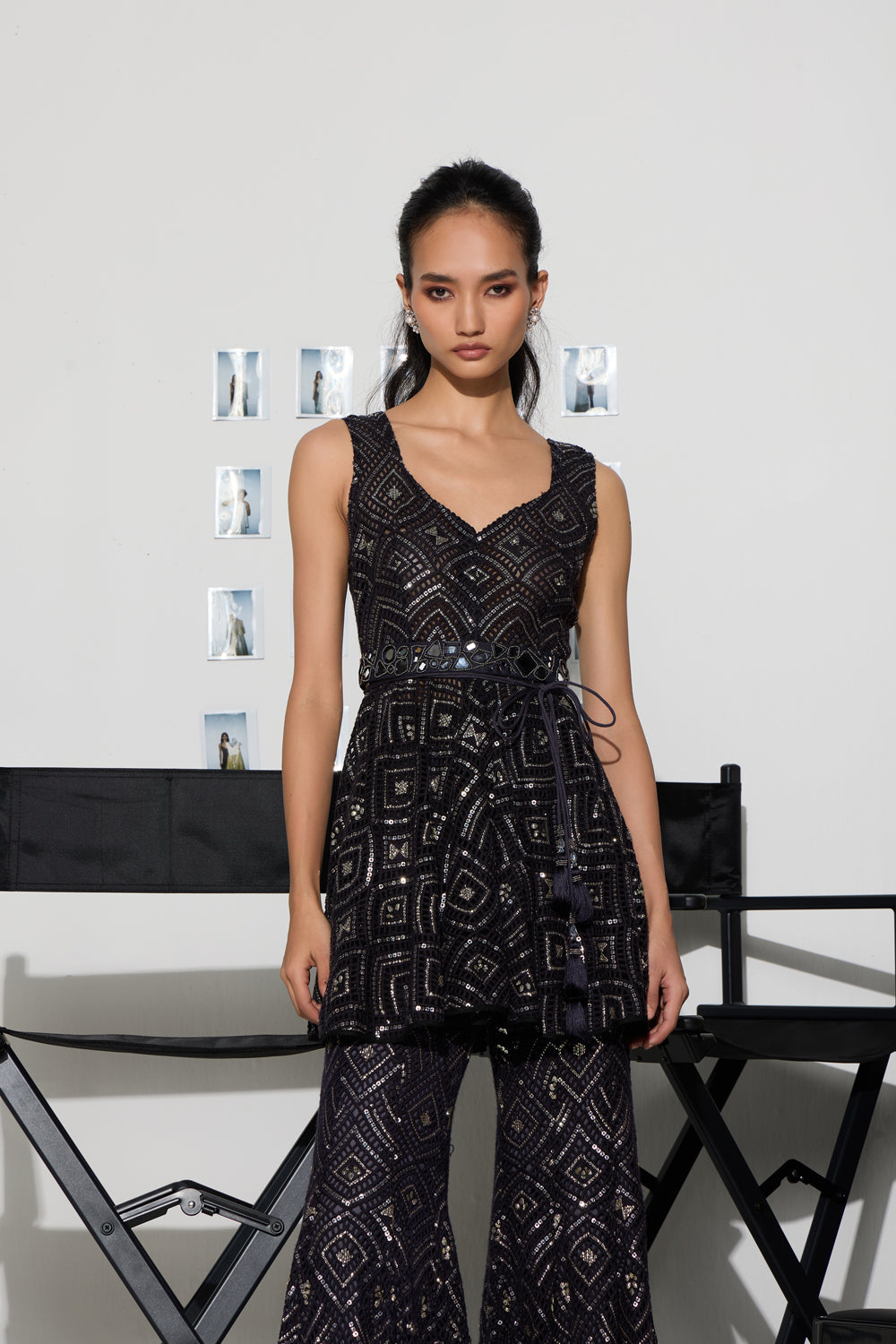Lace Scallop Midnight Blue Peplum