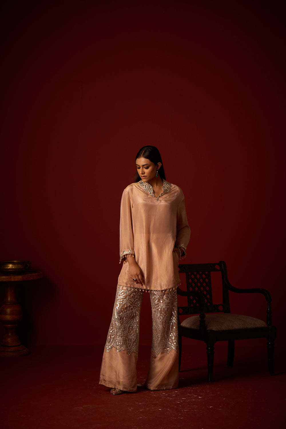 Tissue Mirror Work Hi Neck Tunic