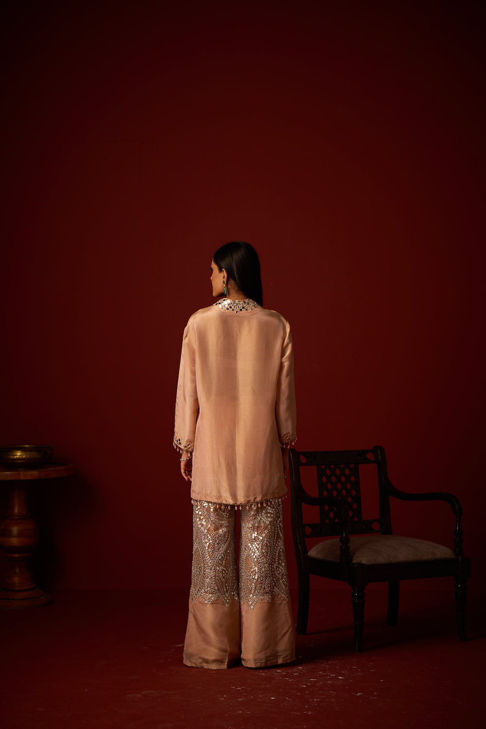 Tissue Mirror Work Hi Neck Tunic