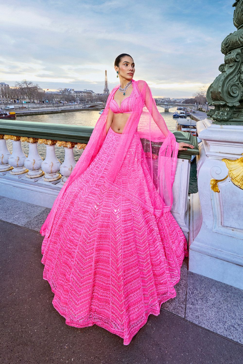 Diana Penty in Neon Pink Sequin Lehenga Set